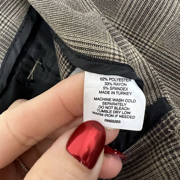 Express Editor Flare Leg Trouser Low Rise Sexy Waist Plaid NEW Size 4 Tan Brown - Picture 11 of 11